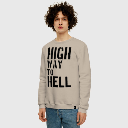 Мужской свитшот хлопок High way to hell, цвет миндальный - фото 3