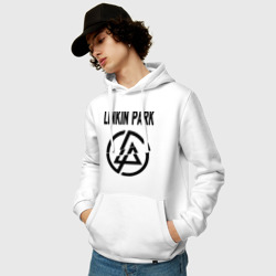 Толстовка с принтом Linkin Park для женщины, вид на модели спереди №2. Цвет основы: белый