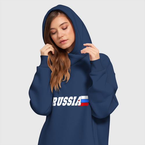 Платье-худи хлопок Russia Россия, цвет темно-синий - фото 3