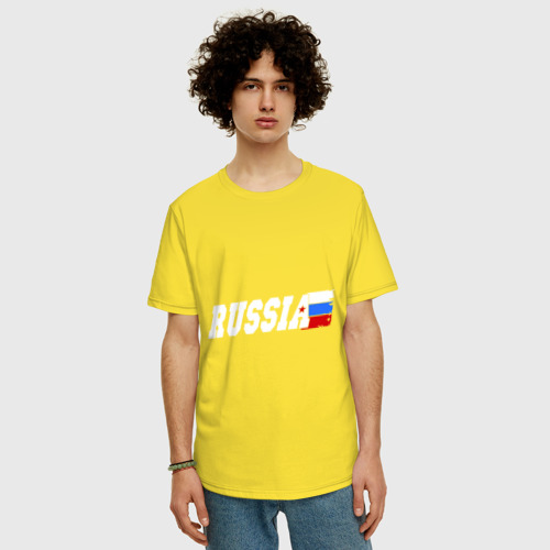 Мужская футболка хлопок Oversize Russia Россия, цвет желтый - фото 3