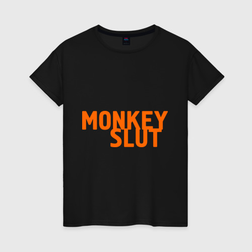 Женская футболка хлопок Monkey slut, цвет черный