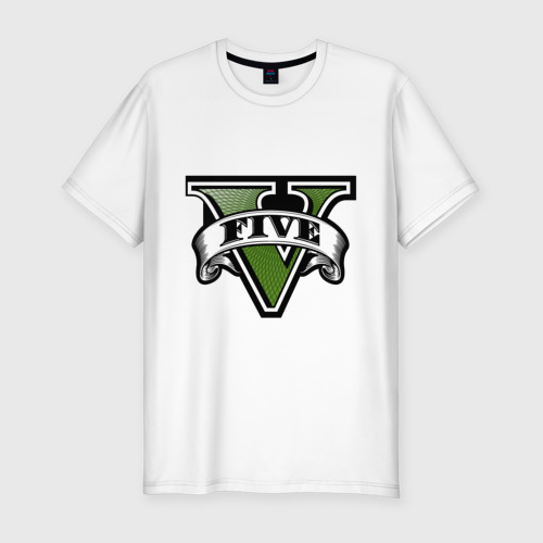 Мужская приталенная футболка из хлопка с принтом GTA Five, вид спереди №1