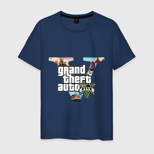 Мужская футболка хлопок GTA five, цвет темно-синий