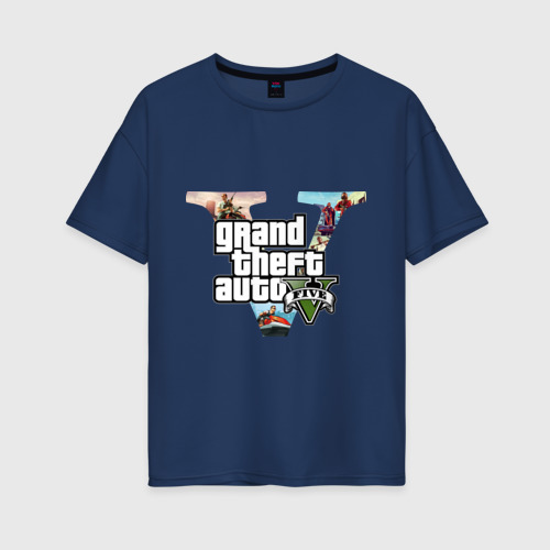 Женская футболка хлопок Oversize GTA 5, цвет темно-синий