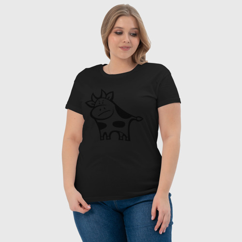 Женская футболка хлопок Буренок, цвет черный - фото 6