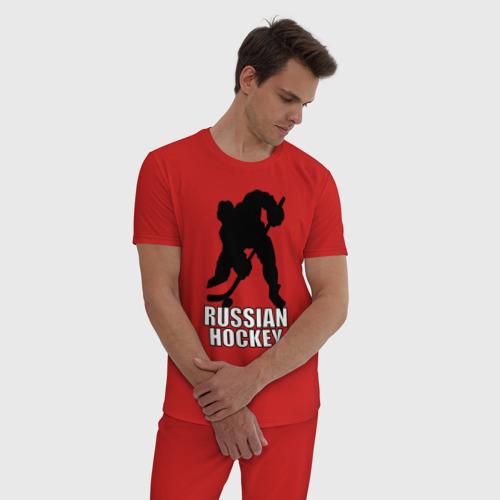 Мужская пижама хлопок Russian hockey Русский хоккей, цвет красный - фото 3
