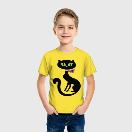 Детская футболка хлопок Милая кошечка, цвет желтый - фото 3