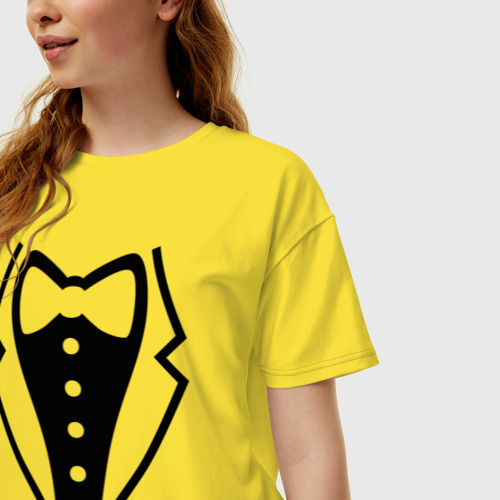 Женская футболка хлопок Oversize Класcический смокинг, цвет желтый - фото 3