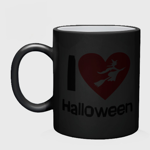 Кружка хамелеон I love halloween (Я люблю  хэллоуин), цвет белый + черный - фото 3