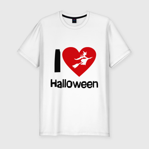 Мужская футболка хлопок Slim I love halloween (Я люблю  хэллоуин), цвет белый