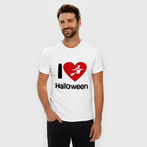 Мужская футболка хлопок Slim I love halloween (Я люблю  хэллоуин), цвет белый - фото 3