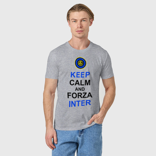 Мужская футболка хлопок keep calm and forza Inter, цвет меланж - фото 3