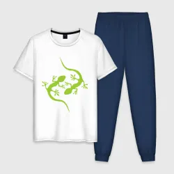 Мужская пижама с белой футболкой хлопок Ящерицы