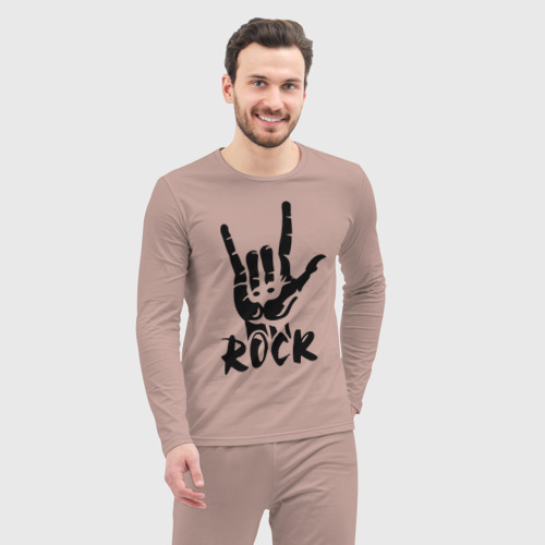 Мужская пижама с лонгсливом хлопок Рок Rock, цвет пыльно-розовый - фото 5