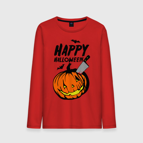 Мужской лонгслив хлопок Happy halloween, цвет красный