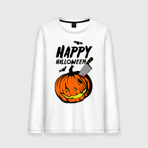 Мужской лонгслив хлопок Happy halloween, цвет белый