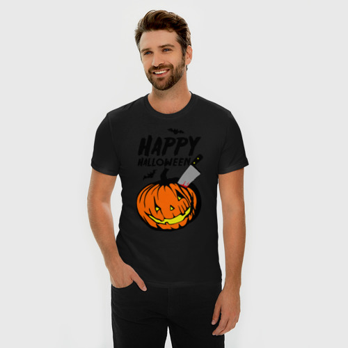 Мужская футболка хлопок Slim Happy halloween, цвет черный - фото 3