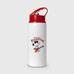 Бутылка для воды с трубочкой Snoopy Rockstar
