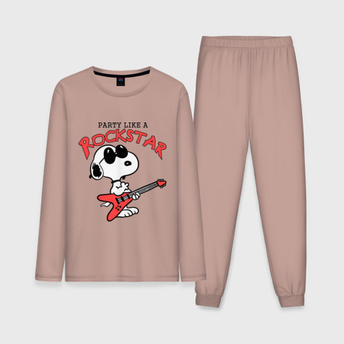 Мужская пижама с лонгсливом хлопок Snoopy Rockstar, цвет пыльно-розовый