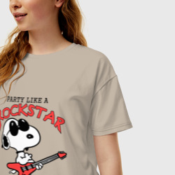 Женская футболка хлопок Oversize Snoopy Rockstar - фото 2