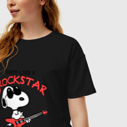 Женская футболка хлопок Oversize Snoopy Rockstar - фото 2