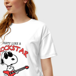 Женская футболка хлопок Oversize Snoopy Rockstar - фото 2