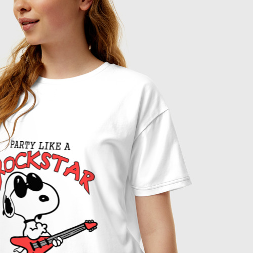 Женская футболка хлопок Oversize Snoopy Rockstar - фото 3