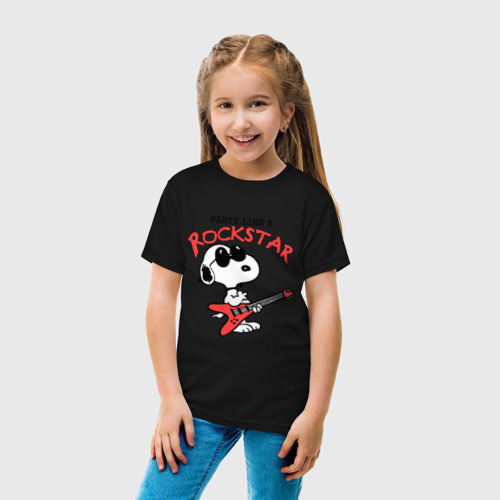 Детская футболка хлопок Snoopy Rockstar, цвет черный - фото 5