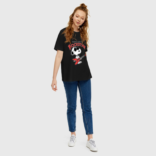 Женская футболка хлопок Oversize Snoopy Rockstar, цвет черный - фото 5