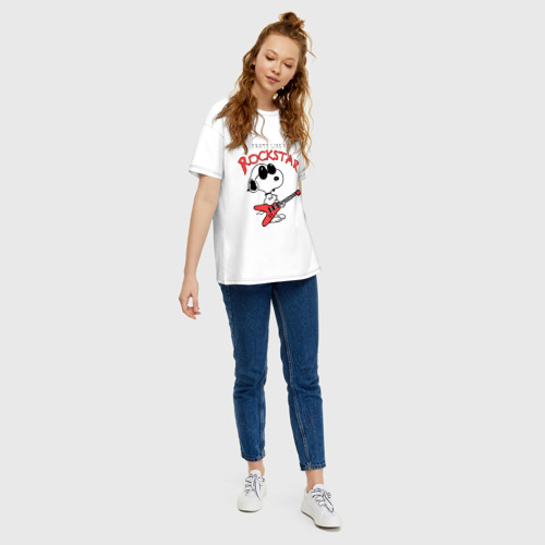 Женская футболка хлопок Oversize Snoopy Rockstar - фото 5