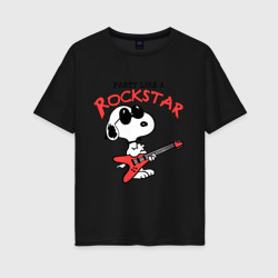 Женская футболка хлопок Oversize Snoopy Rockstar