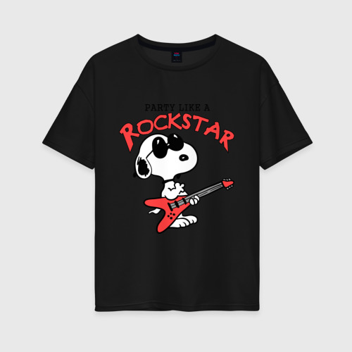 Женская футболка хлопок Oversize Snoopy Rockstar, цвет черный