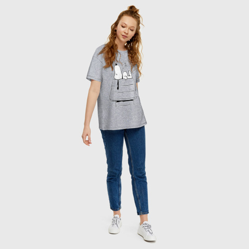 Женская футболка хлопок Oversize с принтом Спящий Снупи, вид сбоку #3