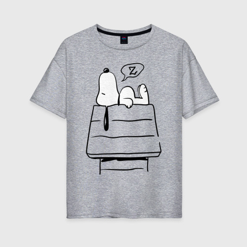 Женская футболка хлопок Oversize с принтом Спящий Снупи, вид спереди #2