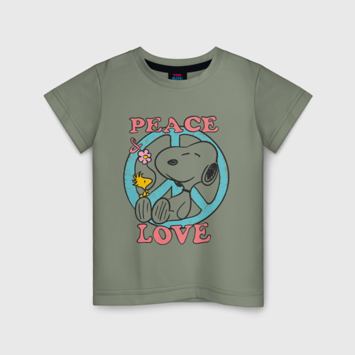 Детская футболка хлопок Мир и любовь, цвет авокадо