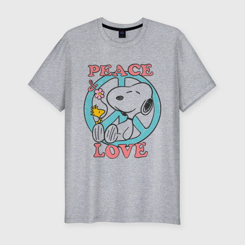 Мужская футболка хлопок Slim с принтом Мир и любовь, вид спереди #2