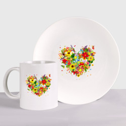 Набор: тарелка + кружка Сердце из полевых цветов