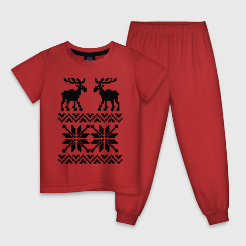 Детская пижама хлопок Свитер с оленями, цвет красный