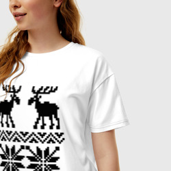 Женская футболка хлопок Oversize Свитер с оленями - фото 2