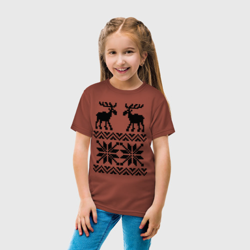 Детская футболка хлопок Свитер с оленями, цвет кирпичный - фото 5