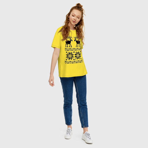 Женская футболка хлопок Oversize Свитер с оленями, цвет желтый - фото 5