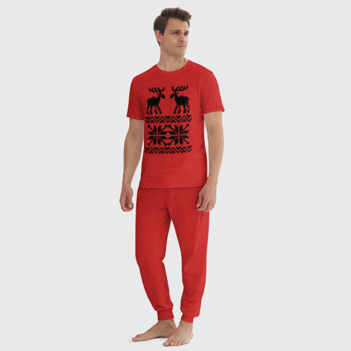 Мужская пижама хлопок с принтом Свитер с оленями, вид сбоку #3