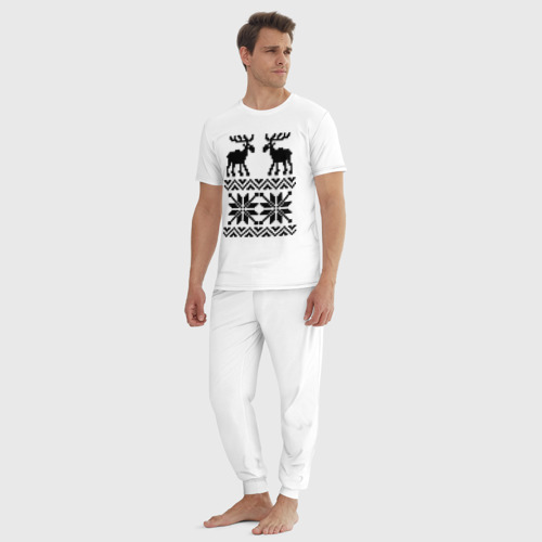 Мужская пижама хлопок Свитер с оленями, цвет белый - фото 5