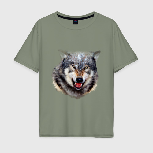 Мужская футболка хлопок Oversize Волк, цвет авокадо