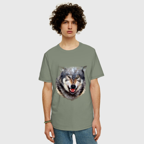 Мужская футболка хлопок Oversize Волк, цвет авокадо - фото 3