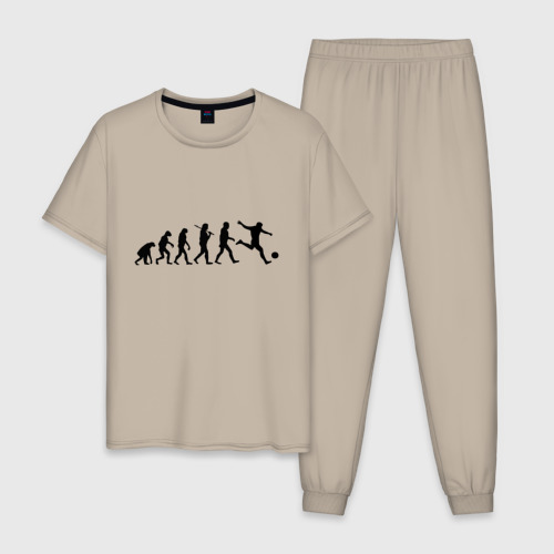 Мужская пижама хлопок Футбольная эволюция, цвет миндальный
