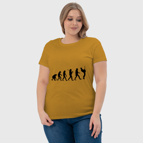 Женская футболка хлопок Эволюция рока, цвет горчичный - фото 6