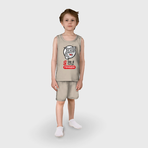 Детская пижама с шортами хлопок Я не я когда голоден, цвет миндальный - фото 3
