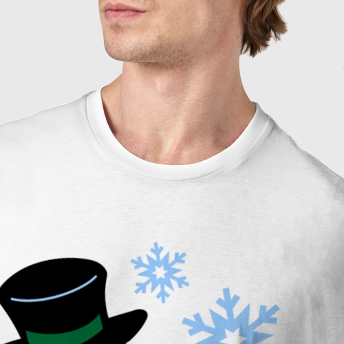 Мужская футболка хлопок Снеговик и снежинки, цвет белый - фото 6