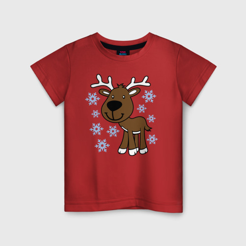 Детская футболка хлопок с принтом Олень в снегу, вид спереди #2